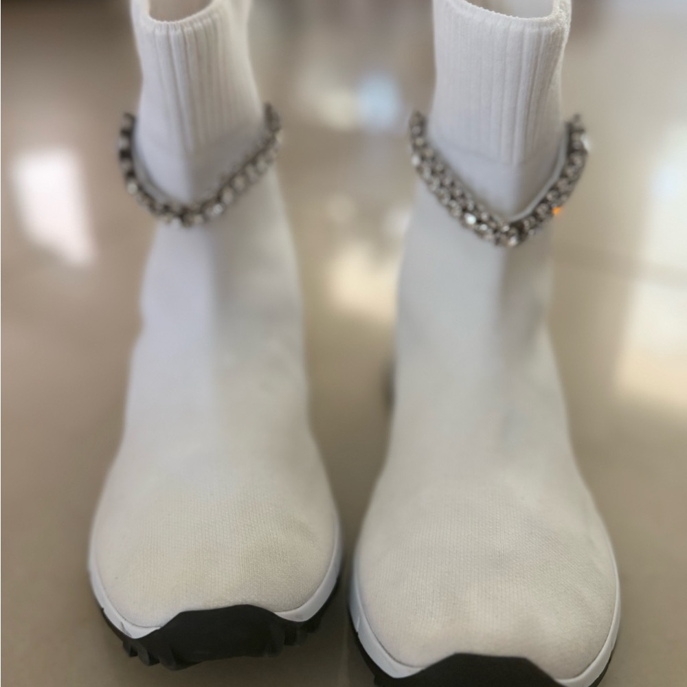 Authentic Jimmy Choo White Sneakers with Chain Detail
